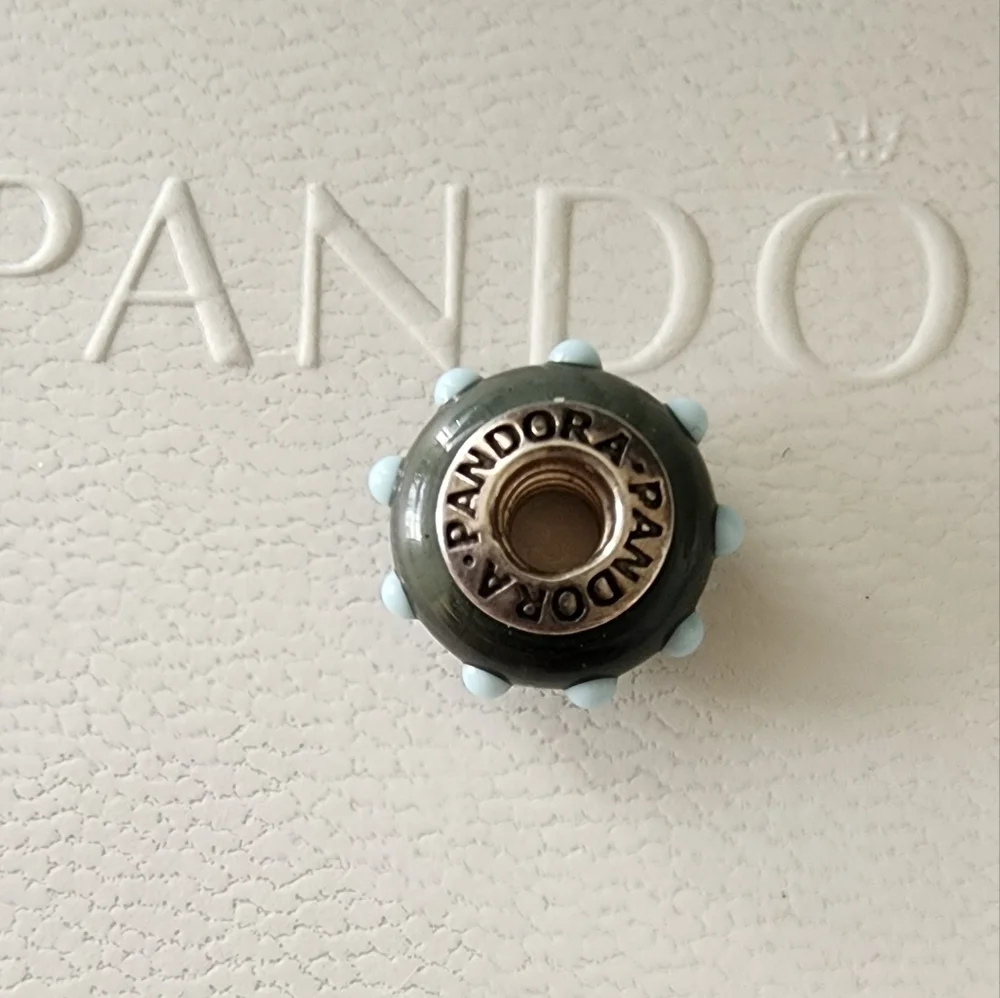 Green With Blue SPOTTY MURANO Glass Pandora Retired